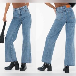 Princess Polly Arlington High Rise Straight Leg Raw Hem Medium Wash Jeans Size 6